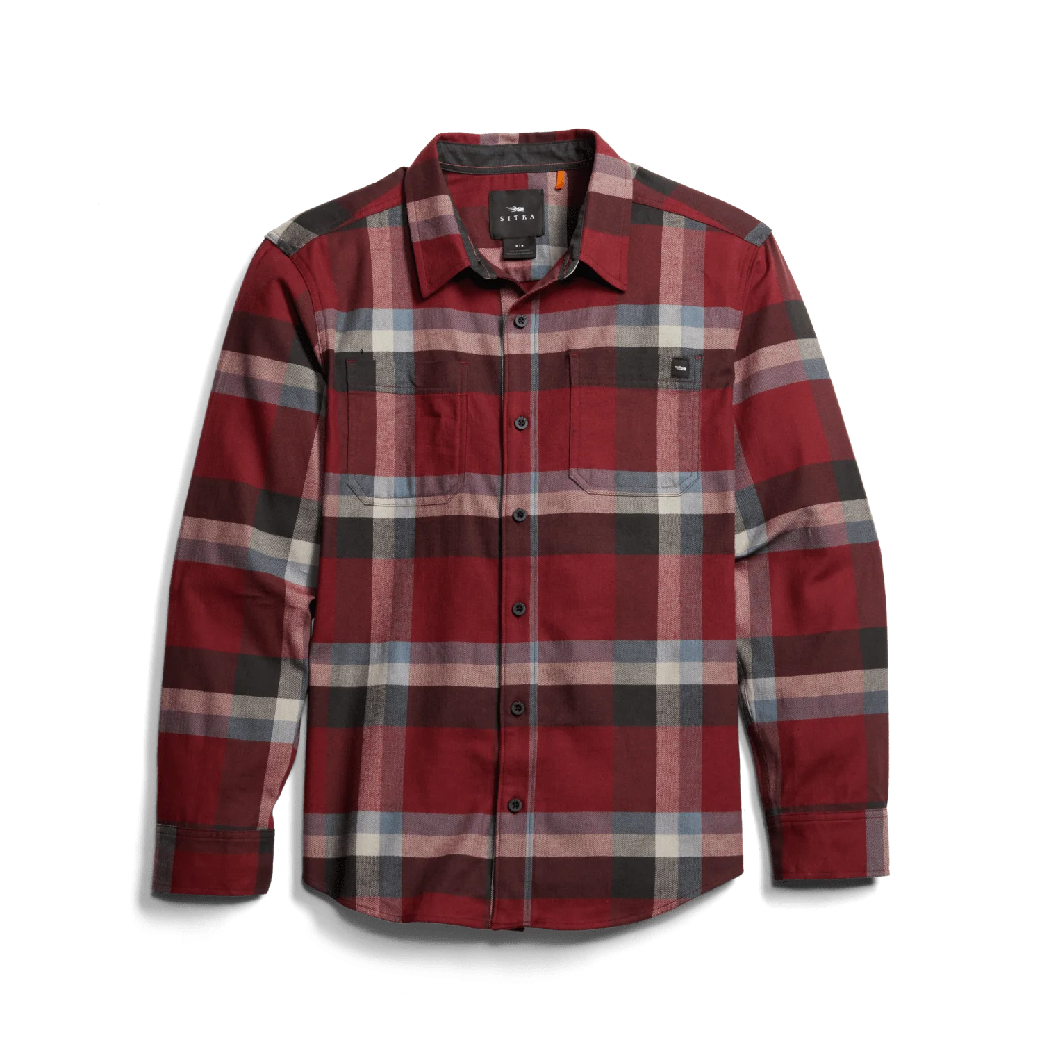 Sitka Ashland Light Weight Flannel Shirt Dark Red Fall Plaid