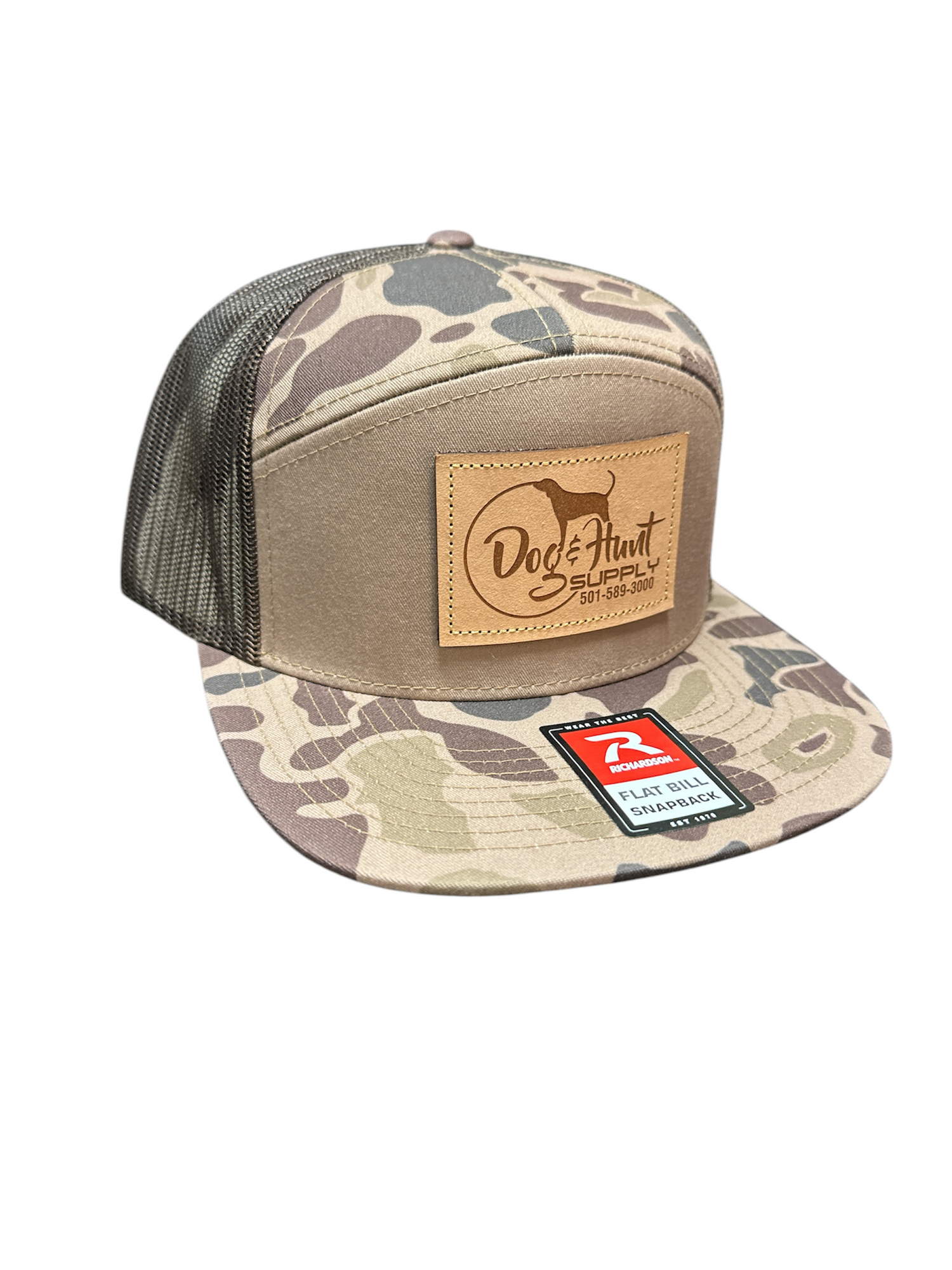 Dark Duck Camo Hat with Patch Flat Bill